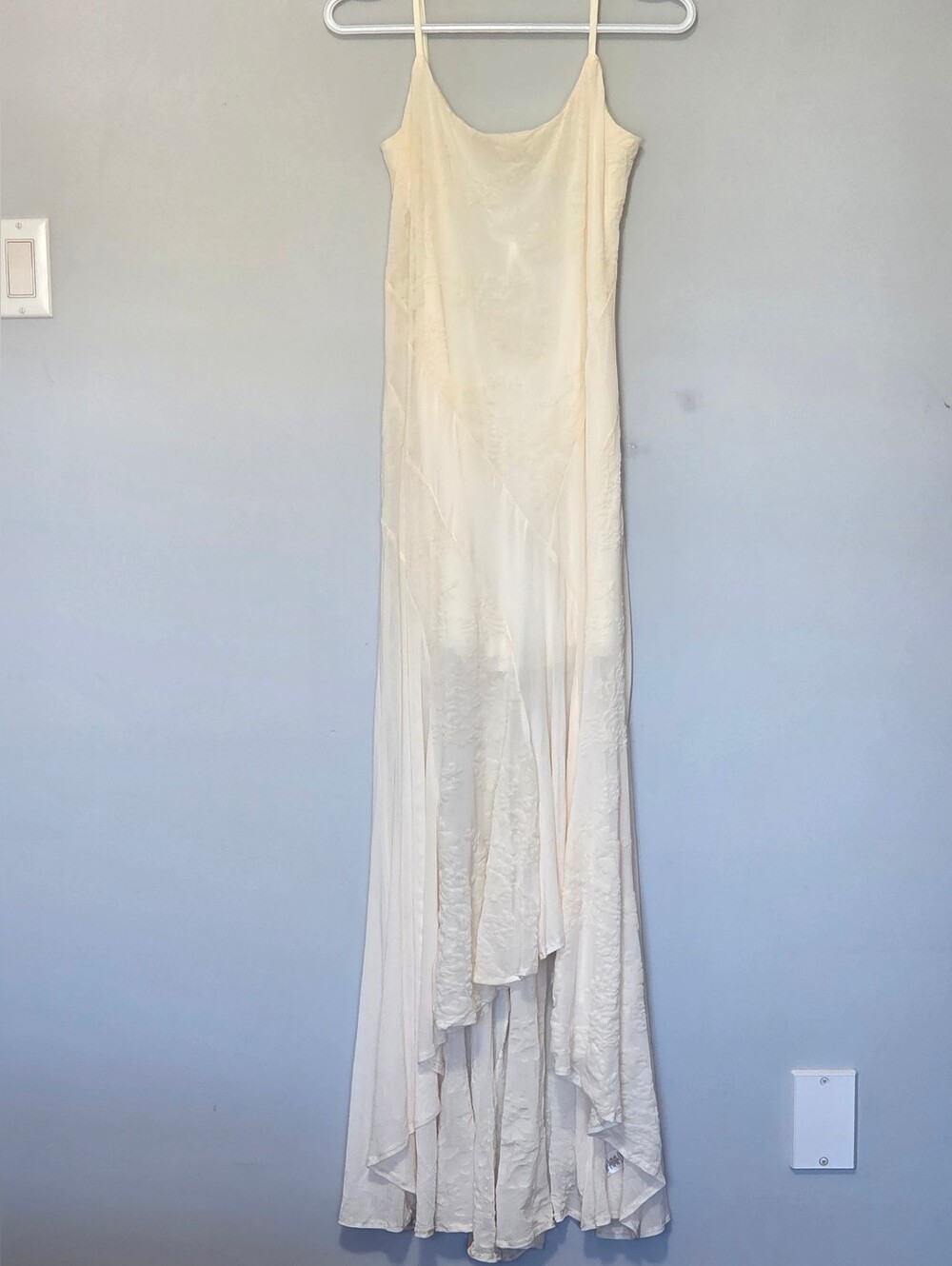 Thirty Thirty LA Ivory Burnout Velvet Floral Maxi Dress Tie-Back Slip Sz L NWOT